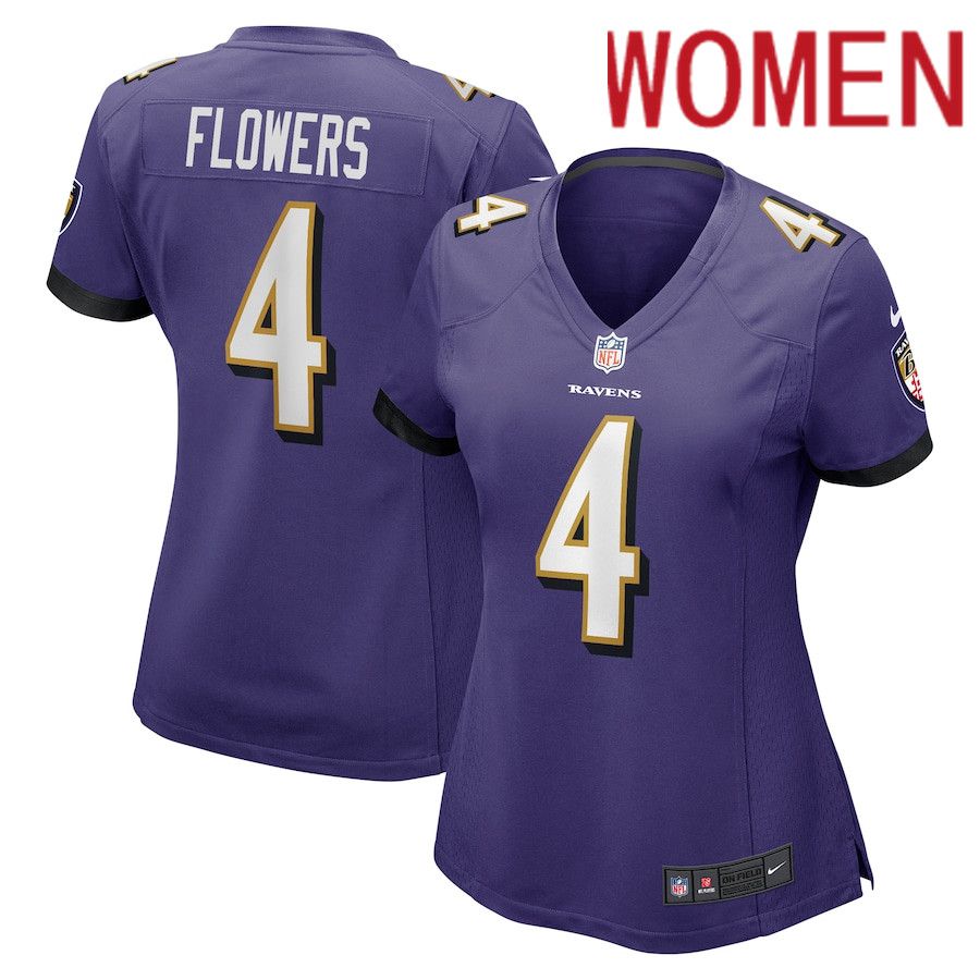 Women Baltimore Ravens 4 Zay Flowers Nike Purple Team Game NFL Jersey